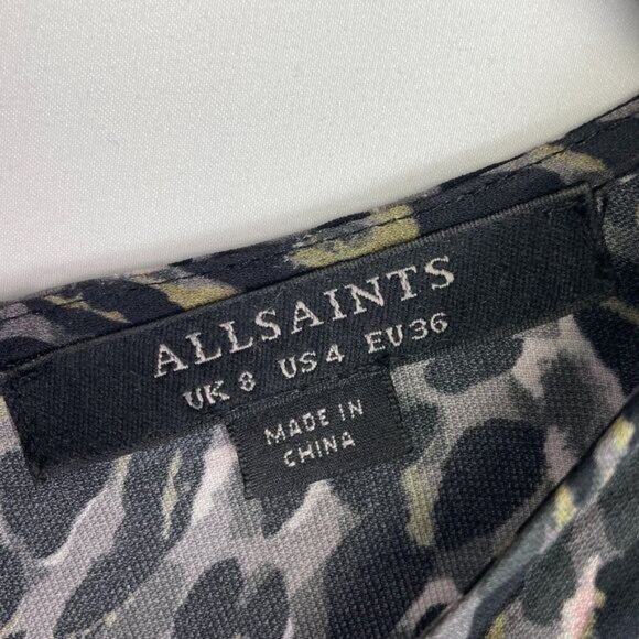 All Saints Josephine Waterleo Ruched Leopard Print Dress Khaki Green US 4 - Picture 8 of 8